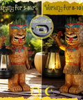 Solar Tiki Statue With Lantern For Outdoor Decor 9.84 Inch Tall Hand Painted Resin Tiki Figurine For Garden Lawn Yard Or Poolside Totally Hawaiian Luau Theme Tropical Summer Glow Lantern Light Great Housewarming Gift shown glowing at night