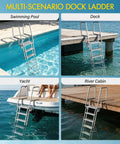 Flip Up Dock Ladder For Boats And Docks, 4 Steps, 350 Lbs Capacity, Wide Non Slip Aluminum Steps, Lightweight Durable Marine Stair With Easy Fold Up For Easy Access On Deck Or Pier used at pool, dock, yacht, and river cabin