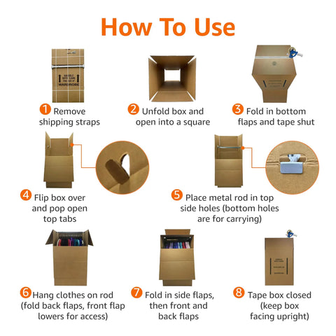 Dang Sturdy Cardboard Wardrobe Moving Boxes Featuring Heavy Duty Metal Clothes Hanger Bar Plus Durable Side Handles No Sweat Flat Setup Corrugated Storage Crates For Effortless Home Relocation 24 X 24 X 40 Inches Six Pack Bundle