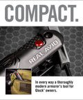 Top Shelf 4 In 1 Glock Armorer Multi Tool For Pistol Care With Magnetic Sight Driver And Pin Punch showing a compact design and red button.