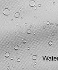 Close-up of heavy duty waterproof 210D fabric with water droplets, text 'Water Resistant', from patio heater cover.