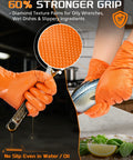 Orange nitrile gloves with raised diamond texture grip, heavy-duty 9 mil, latex-free for work and food prep, XL