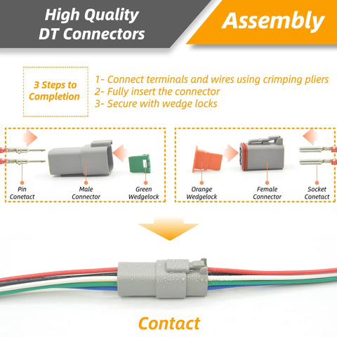 Connector Kit 2 Sets With 3 4 6 8 12 Pin IP67 Waterproof Electrical Connectors And 75 Pairs Size 16 Stamped Contacts assembly guide