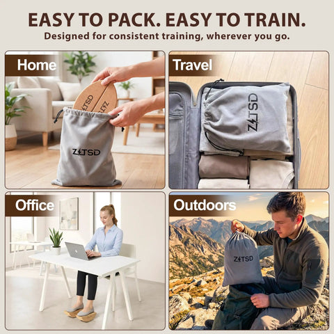 Reversible Half Moon Cork Yoga Block Pair Solid Game Changer Balance Trainer For Steady Moves And Epic Wobble Vibes showing training in home, travel, office, and outdoors.