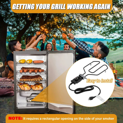 Illustration of 1650W Universal Electric Smoker Heating Element With Adjustable Thermostat Controller in a smoker setup