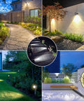 Various scenes illuminated by Six In One Solar Spotlight Kit For Landscape And Garden IP66 Waterproof Outdoor Lighting With Remote