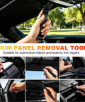 Hands using 10 Piece Auto Trim Removal Tool Kit With Plastic Pry Tools And Clip Pliers For Car Panels Dash Door Clips And Upholstery Scratch Free Rivet Clip Removal Set Pro Grade on car interior.