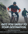 Cyclists on mountain trail using Aerothan Tube Ultra Lightweight TPU Bicycle Inner Tube For MTB Mountain Bikes Trekking Gravel Cargo And BMX Heat Resistant Pro Grade Low Rolling Resistance Rim Brake Ready Made In Germany.