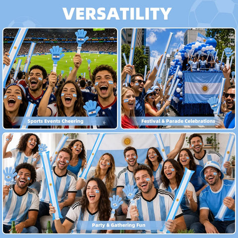 48 Pack Soccer Fan Noisemaker Set With 24 Inflatable Thunder Sticks And 24 Hand Clappers at Argentina-themed celebration