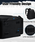 Fishing Tackle Backpack With Rod Holders And Four Tackle Boxes, Outdoor Gear Bag showing protective rain cover and rubber feet