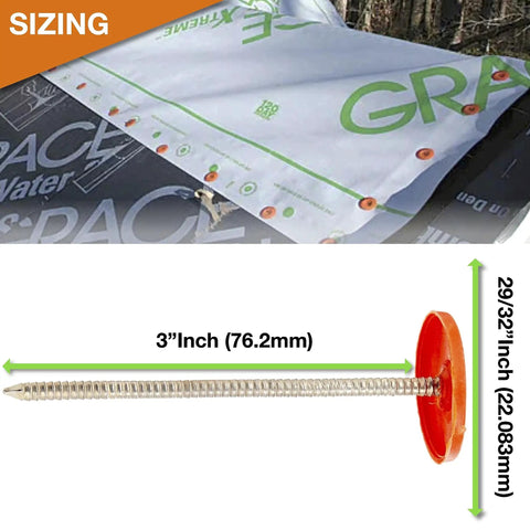 100 Pack 3 Inch Galvanized Roofing Nails With Premium Round Plastic Caps Built Tough To Slide Right Onto Tar Paper House Wrap Foam Board And Roof Felt Jobs Worry Free with sizing details.