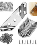 24 Pack Premium Stainless Steel Corner Brackets For Wood Furniture Heavy Duty Triangle Braces with 144 Screws