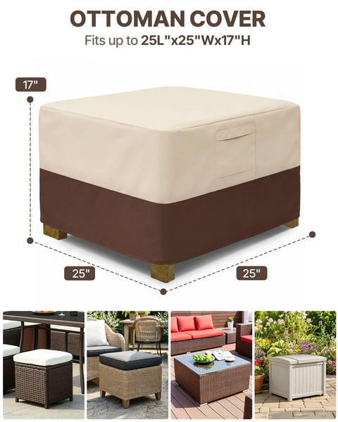 Square Patio Ottoman Cover Waterproof Outdoor Shield With Padded Handles Beefed Up Heavy Duty Fit For Small Beige Brown Ottomans