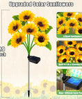 Solar Garden Lights Floral LED Outdoor Decor Waterproof with 6 sunflower heads and built-in LED on a 29-inch stake.