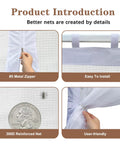 Replacement Mesh Sidewall for 10x10 Canopies and Gazebos White 86x120 Inches with metal zipper, easy installation, reinforced net