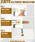 Heavy Duty Self Drilling Drywall Anchors And Screws Kit With 180 Pieces In One Case 90 Anchors And 90 Screws 0.47 X 1.18 Inch Hollow Wall Fasteners For Picture Frames Shelves And Wall Decor. Installation guide showing 90° tapping, flush fit, and snug tightening on drywall.