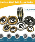 Three Pack Drill Press Return Spring Set displayed with various sizes emphasizing spring coiled design