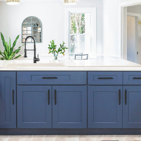 Blue kitchen cabinets with 30 Pack Matte Black Cabinet Handles And Dresser Pulls 8 13/16 Inch Length With 6 1/4 Inch Center To Center Holes