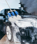 3-In-1 Turbo Nozzle For Pressure Washer With 360 Degree Rotating Jet Streams That Clean Tough Grime Fast And Make Scrubbing Way Easier, 4000 PSI, 4-6 GPM, 1 Quarter Inch Quick Connect, 2.0 Orifice, Blue spraying car with foam