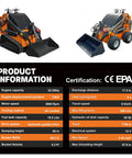 Beast 23HP Mini Skid Steer Loader With Tracks, 840 Lb Lift, RATO Engine, air cooled, product info with CE EPA certification