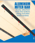 Heavy Duty 19 Inch Aluminum Miter Bar Table Saw Runner With Zero Wiggle For Standard 3/4 X 3/8 Slots attached from beneath with screws.