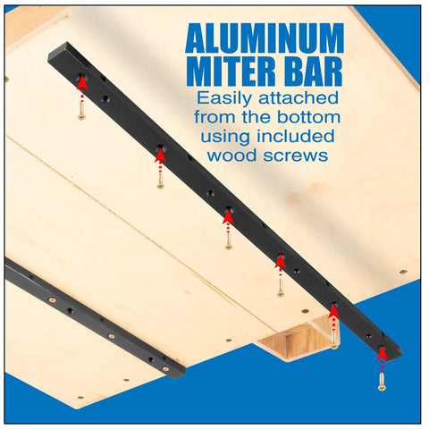Heavy Duty 19 Inch Aluminum Miter Bar Table Saw Runner With Zero Wiggle For Standard 3/4 X 3/8 Slots attached from beneath with screws.