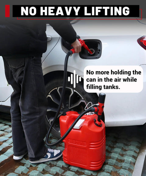Person using Upgraded 2025 Fuel Transfer Pump with Leak Proof USB Charging and AA Battery Backup to refuel a car.