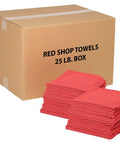 Red 14 W x 14 L 100% Cotton Shop Towels In A 25 Lb Box for Automotive, Print and Industrial Shop Use, pre-laundered and hemmed edges