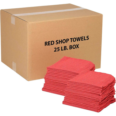 Red 14 W x 14 L 100% Cotton Shop Towels In A 25 Lb Box, 225 Towels For Automotive, Print And Industrial Shop Use, Pre Laundered