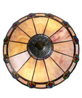 Aldridge Peacock Table Lamp In Antique Bronze Finish With Hand Rolled Copper Foiled Art Glass Panels And Cream Amber Backdrop Top View