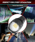 Collage showcasing Beast Bright 8000 Lumen LED Flashlight With Zoomable Focus, featuring various outdoor scenarios and flashlight details.