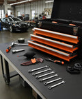 Heavy Duty Tool Box Drawer Liner Kit 16 Ft By 16 In Black PVC Non Slip Mat in use with tools in a garage setting