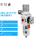 Half Inch NPT Compressed Air Filter Regulator Combo With Piggyback Design, with gauge and metal bracket, 5 micron filter