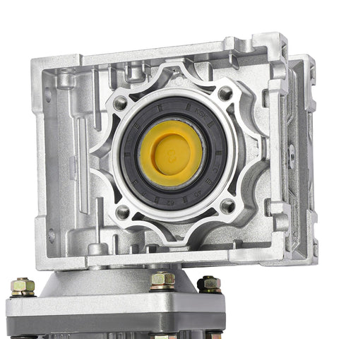 Close-up of Beefy Worm Gear Motor With Speed Controller 110V 370W, showing gearbox detailing, for industrial projects.