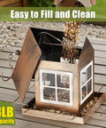 Country House Shaped Bird Feeder Built To Last Heavy Duty Metal Bird Feeder For Outdoor Hanging Weatherproof Large Capacity Wild Bird Feeder For Garden Yard Patio Decor with open roof showing 3 lb seed capacity.