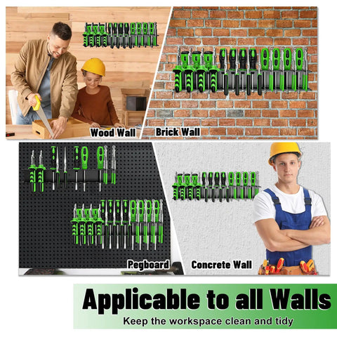 Heavy Duty Metal Tool Organizer Wall Mount for Screwdrivers and Pliers, Space Saving Storage Rack on various wall types.