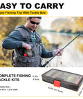 Angler holding Ultimate Pro Grade Fishing Lures And Accessories Kit With Tackle Box for bass crappie freshwater angling