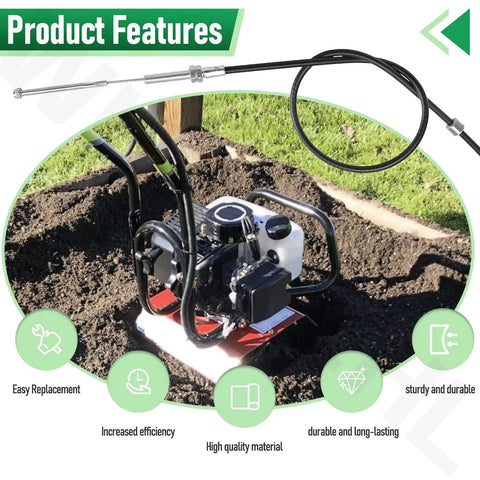 Front Tine Tiller Cable For 20908 And 20970 Models Replacement 3108A 20827 M5 End M8 Mount Kit shown on tiller with features