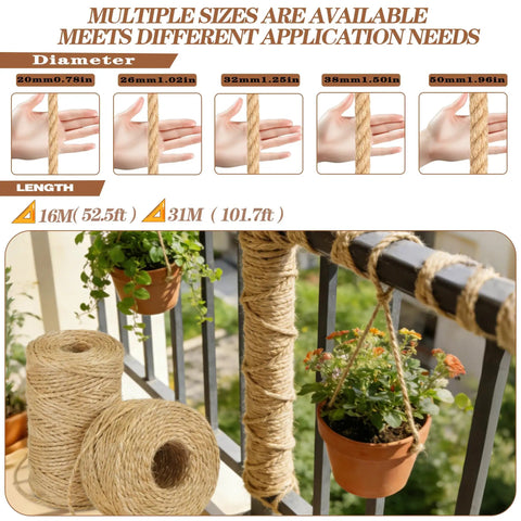 Heavy Duty Natural Jute Rope Built Tough For Crafts And Nautical Tasks With Rock Solid Reliability For Hammock Hanging Bundling And Railing Wrap Serving Up A Hefty Four Strand Twist In Fifty Foot Lengths