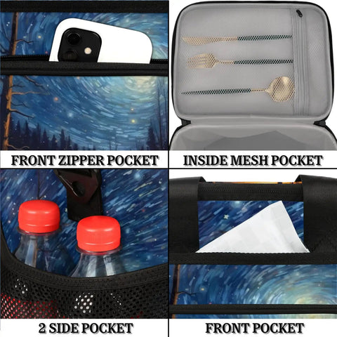 Dope Insulated Picnic Backpack With Lunch Box For Women And Men showing front zipper, side pockets, and inside mesh pocket