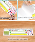 Demonstration of Stick On Nameplate Pockets For Desks, 40 Pack, Clear Adhesive Covers Measuring 4.7 X 14.2 Inches, Easy Peel And Stick.