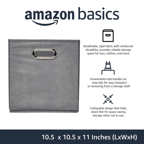 Collapsible Fabric Storage Cubes With Easy Grab Handles Space Saving Organizer Bins For Home Or Office 6 Pack Light Grey 10.5 X 10.5 X 11 Inches Durable Lightweight Build For Quick Stacking And Easy Transport showing front view with handle on display
