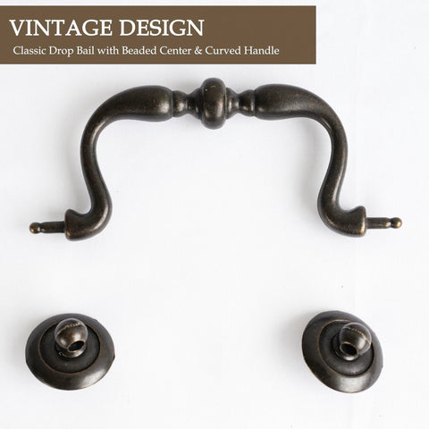 Oil Rubbed Bronze Drop Bail Drawer Pulls 4 Pack 4 Inch Center To Center Colonial Style Cabinet Handles with Traditional Bead Center