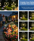 Outdoor Solar Fairy Lights 120 LED Two Pack Warm White Decor For Yard Patio Pathway Balcony With Upgraded Solar Panel And Long Lasting Battery Delivers 10 To 12 Hours Of Night Glow creating diverse patterns in garden with people and dog at night.
