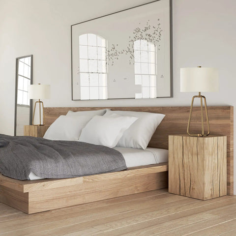 Bedroom with 25.5 Inch Tall Table Lamp With White Fabric Shade And Brass Finish Delivers A Cozy Diffused Glow on nightstands.