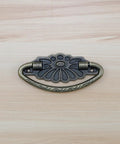 Four Antique Bronze Drop Swing Drawer Pulls With Screws Drop Bail Handles for cabinets, showing zinc alloy design and rustic finish.