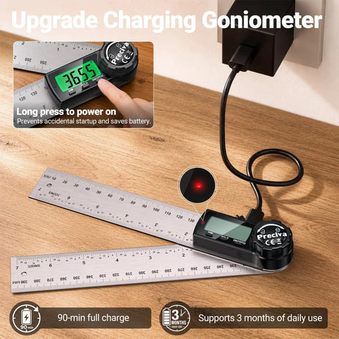 Hassle Free Rechargeable Digital Angle Finder With Type C Charging Auto Shut Down And Straight Up Precision for woodworking setup.