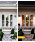 Durable Aluminum Outdoor Porch Sconce Light Waterproof Exterior Wall Lamp 8W AC LED 3000K on home entryway wall, day and night view