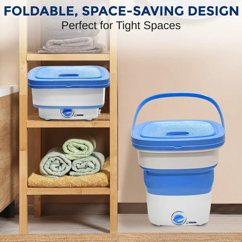 Portable Mini Washing Machine For On The Go Laundry, Lightweight Collapsible Bucket Washer And Dryer, 1kg Capacity, blue in shelf