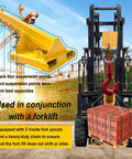 Heavy Duty Forklift Jib Boom Telescopic Crane Attachment With Heavy Gauge Hook 11000 LB Capacity lifting bricks on a construction site.